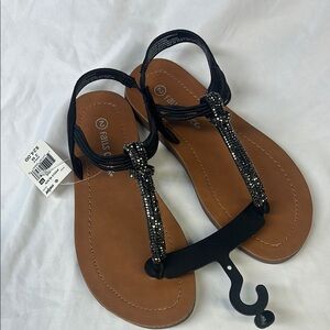 Falls Creek Black and Brown T-Strap Sandals